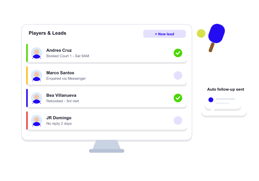 CRM managing pickleball players and leads in one click