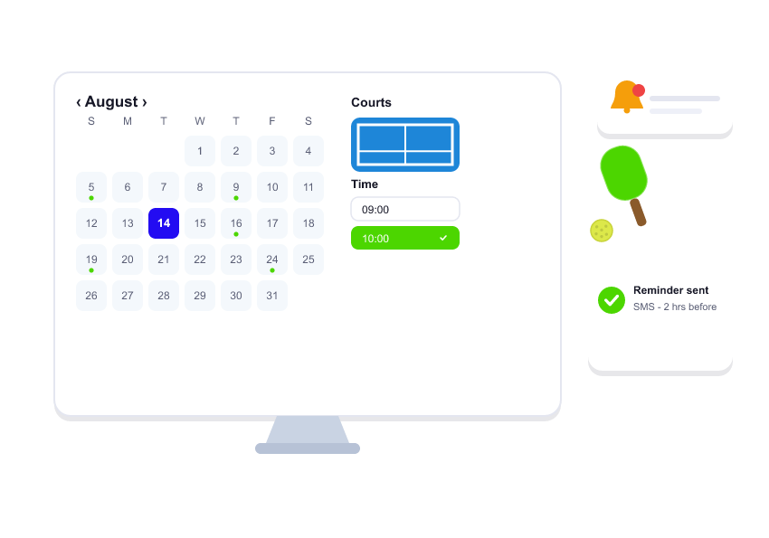 Automated scheduling calendar for pickleball court booking with reminders